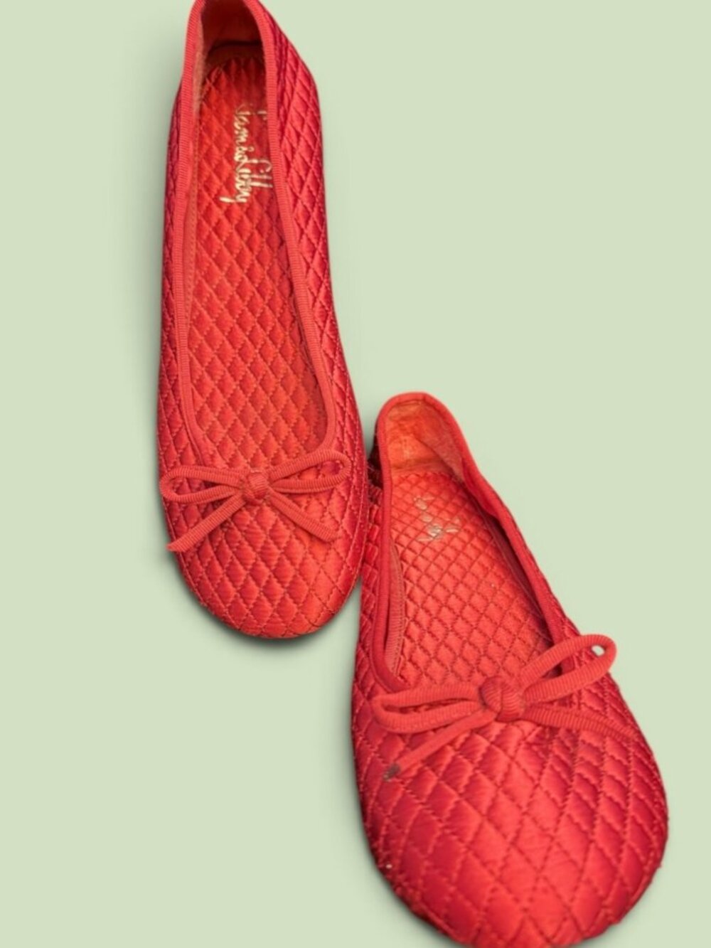 Sam & Libby Bright Red Kalis Satin Bow Quilted Ballet Flats Sz 10
